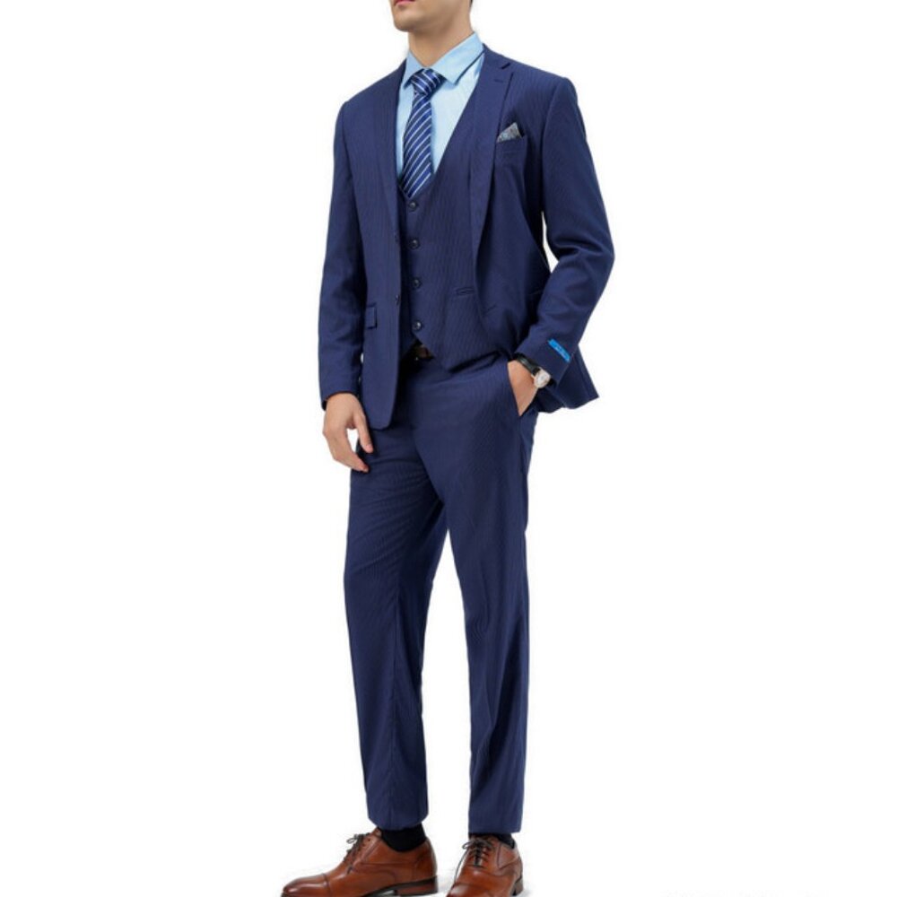 Navy Pinstriped 3 Piece Notch Lapel Sean Alexander Men's Suit